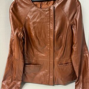 NWT Butter Soft Lambskin Rust Cognac Designer Leather Jacket Zipper Bomber Sz XS